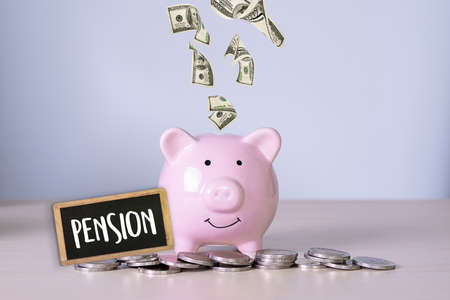 man think save Positive  pension Happiness money saving for Retirement financialの写真素材