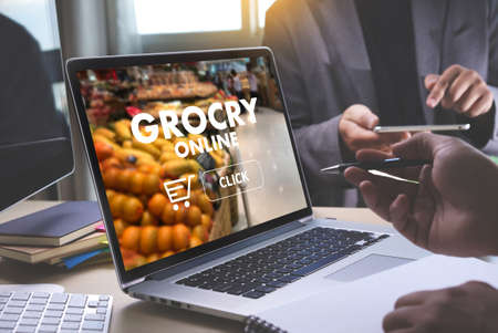 online shopping concept supermarket online  phone grocery shopping health foodの写真素材