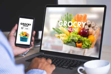 shopping groceries on online supermarket for food grocery shop