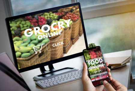 Close up woman ordering food online  by internet  Concept order foodの写真素材