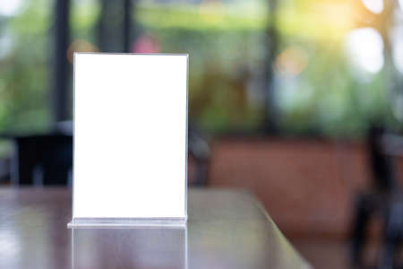 Stand Mock up Menu frame tent card blurred background design key visual layout.の写真素材