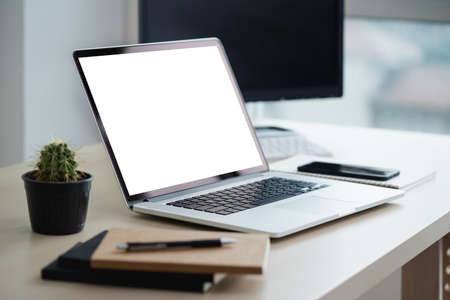 mock up Using laptop with blank screen computer modern