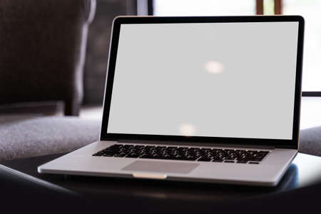 mock up Using laptop with blank screen computer modernの写真素材