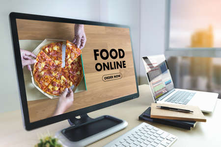 Close up woman ordering food online  by internet  Concept order foodの写真素材