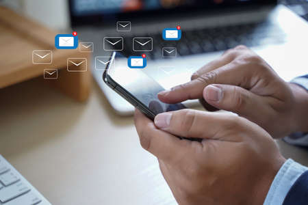 Mail Communication Connection message to mailing contacts phone Global Letters Concept