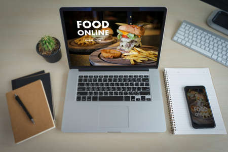 Close up woman ordering food online  by internet  Concept order foodの写真素材