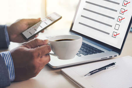 businessman SURVEY and Results Analysis Discovery Concept
