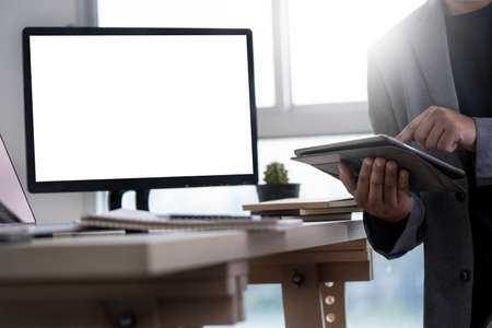 mock up Using laptop with blank screen computer modern