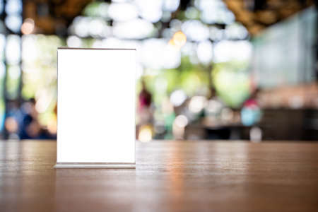 Stand Mock up Menu frame tent card blurred background design key visual layout.の写真素材