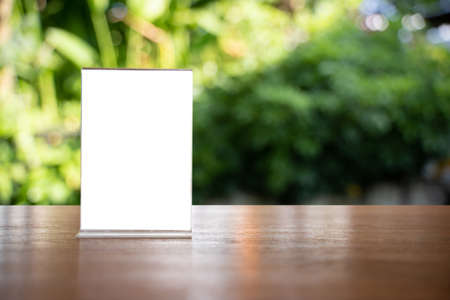 Stand Mock up Menu frame tent card blurred background design key visual layout.の写真素材