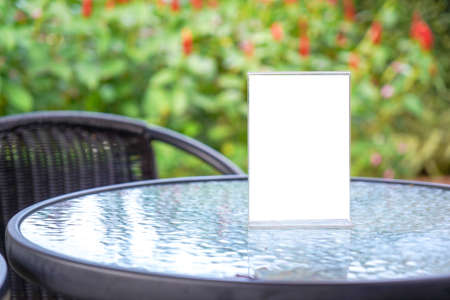 Stand Mock up Menu frame tent card blurred background design key visual layout