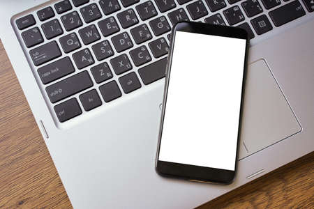 Smart Phone with blank screen  phone screen mockup Close upの写真素材