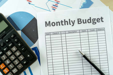 Finance Data analyzing with calculator  Economy Investment planning budgetの写真素材