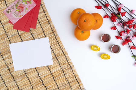 Chinese new year festival decorations healthy and wealth orangeの写真素材