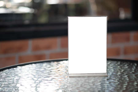 Stand Mock up Menu frame tent card blurred background design key visual layoutの写真素材
