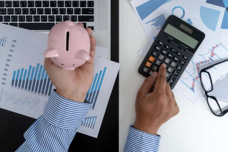 calculate the numbers, finance accounting  graph financial with social network diagramの写真素材