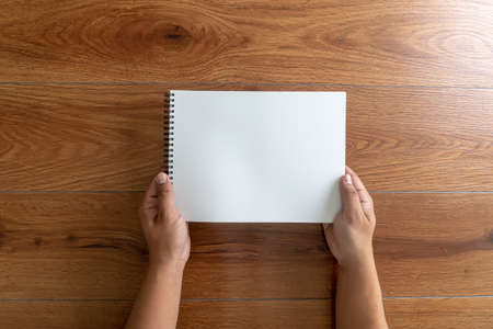 Blank catalog portrait  catalog book mock up on wood branding identity magazinesの写真素材