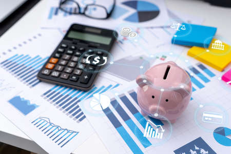 finance documents digital graph finance with social network diagram Financing Accountingの写真素材