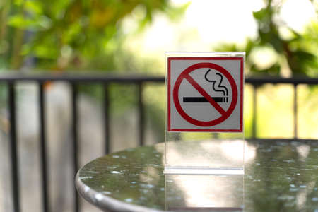 Don't smoke sign with bokeh background with shopping placeの写真素材