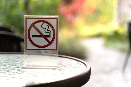 Don't smoke sign with bokeh background with shopping placeの写真素材