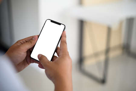 manhands using a smartphone text work digital and communication concept