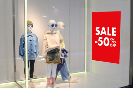 Department store with sale discount sign in shop  Sale sign  Sale concept