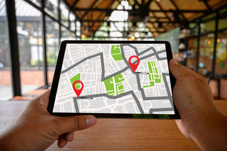 GPS Map to Route Destination network connection Location Street Map with GPS Icons Navigation