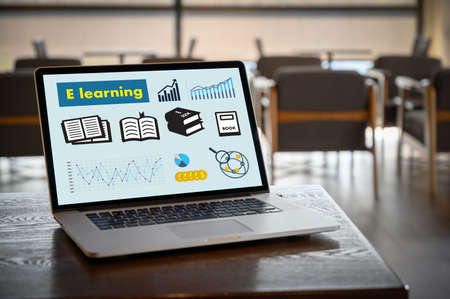 website woman sitting  inscription  E-learning Education Internet Online education e-learningの写真素材