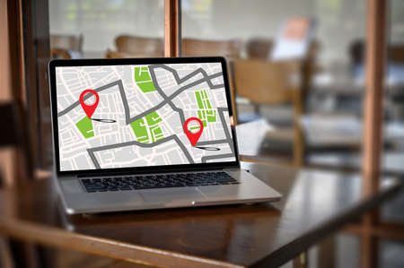 GPS Map to Route Destination network connection Location Street Map with GPS Icons Navigationの写真素材