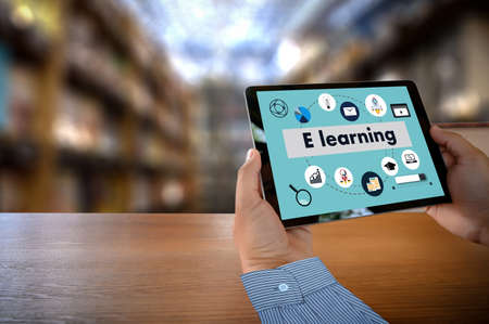 website woman sitting  inscription  E-learning Education Internet Online education e-learningの写真素材