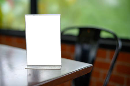 Stand Mock up Menu frame tent card blurred background design key visual layout