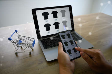 Business people use Technology E-commerce Internet Global Marketing Purchasing Plan and Bank Ecommerce Conceptの写真素材