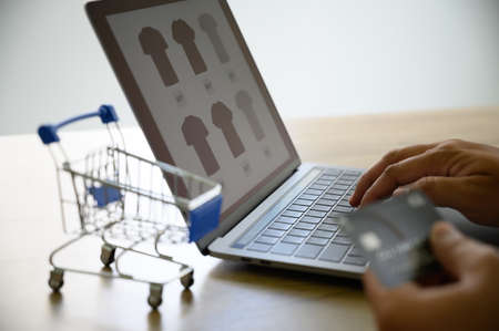 Business people use Technology E-commerce Internet Global Marketing Purchasing Plan and Bank Ecommerce Conceptの写真素材