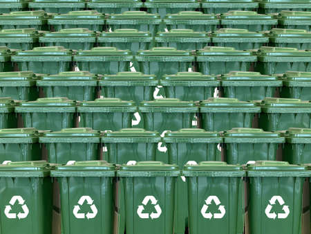 recycle bin yellow blue green and recycle plastic garbage bin to save environment careの写真素材