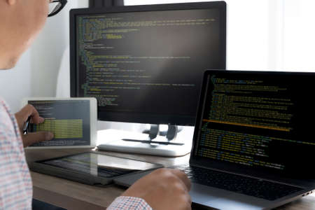 Programming code abstract technology background Developer programming and coding technology  software developer and Computer scriptの写真素材