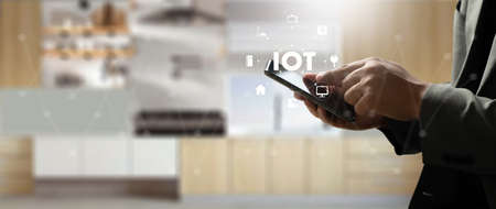 Smart home connection Smart home tech device IoT House automation  interiors, living room, kitchen,...