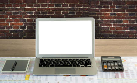 Workspace background new project on laptop computer with blank copy space screen for your...