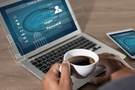 Business technology online payments, shopping and digital  Welcome to your bank onlineの写真素材