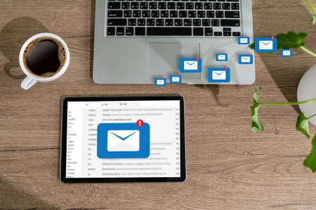 Mail Communication Connection message to mailing contacts phone Global Letters Concept