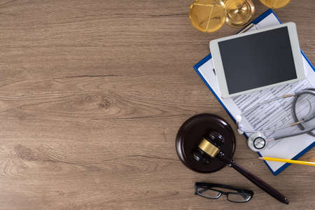 medical doctor writing prescription physician with stethoscope prescribing treatmentの写真素材