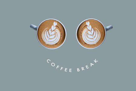 coffee on the wooden table from above. Urban coffee shop  workspace or coffee break in morningの写真素材