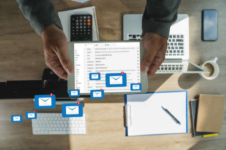 Mail Communication Connection message to mailing contacts phone Global Letters Conceptの写真素材