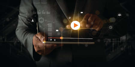 businessman using Searching Browsing Internet internet of things IoT internet in work Information...