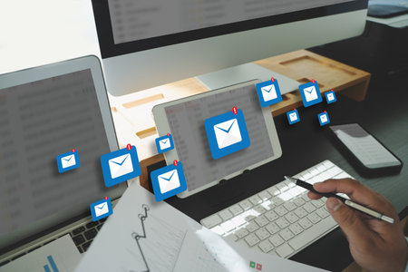 Mail Communication Connection message to mailing contacts phone Global Letters Conceptの写真素材
