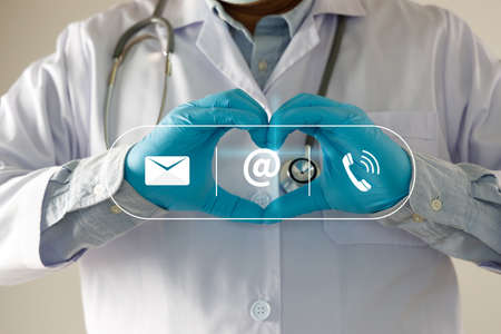 doctor  show plese Contact Us line contact hand telephone  email address on Website page contact us or e-mailの写真素材