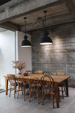 Layout in a loft style in dark colors open space interior view of various coffee Welcome open coffee...