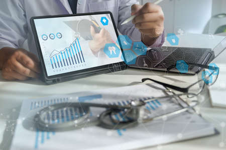 man work document management data document on digital tablet online documentation database