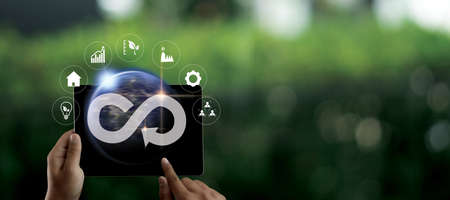 man using smart phone,Social Distancing Social media and Marketing virtual icons screen man watching...
