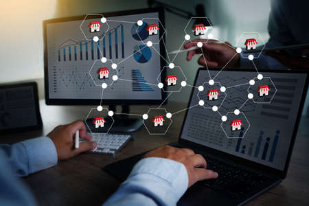 FRANCHISE Marketing Branding Retail and Business Work Mission Concept franchise marketing system in global network connection Modern technology businessの写真素材