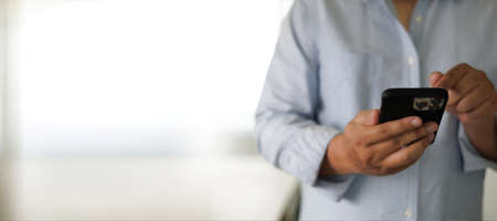 pop up Social media men hand using smartphone typing  chatting Live Chat Chatting on application...